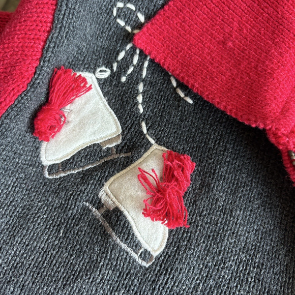 Vintage 90s Field Gear Cardigan Women's Size Small Red Winter Sports Holiday Zip - Picture 7 of 11